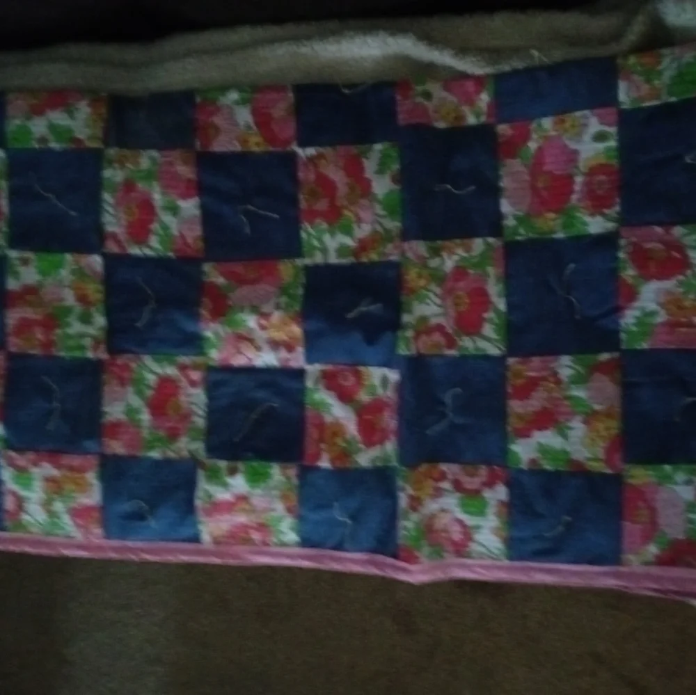 Seersucker and Denim hand made Quilt